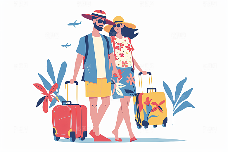 扁平风旅游氛围感旅行插画