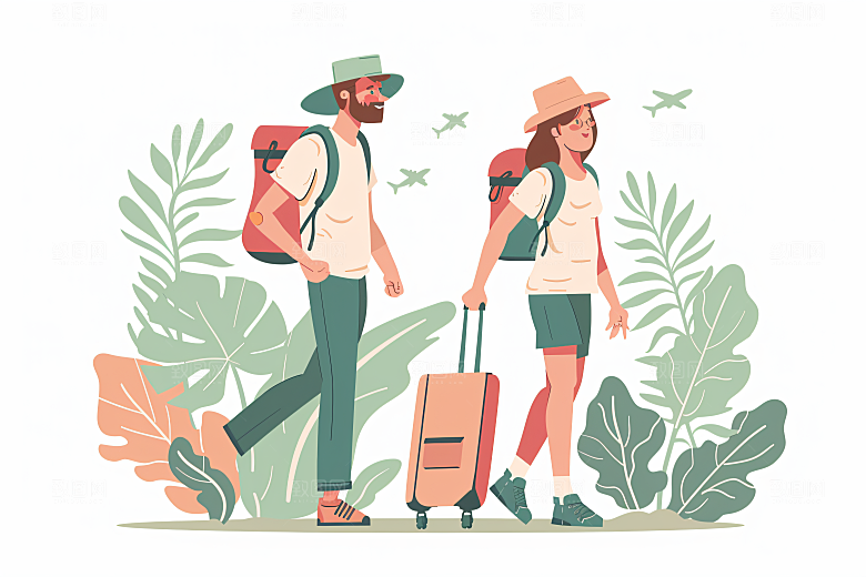 扁平风旅游休闲彩色插画