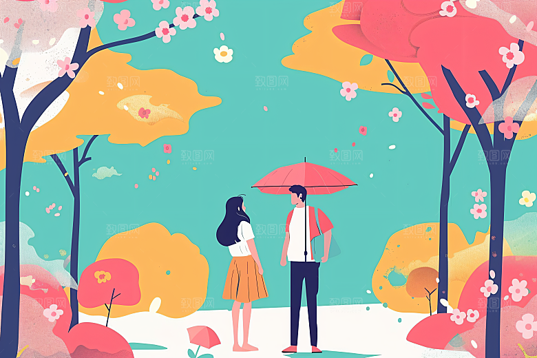 扁平风旅游彩色踏青插画