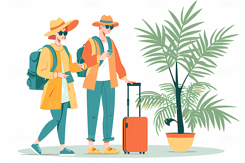 扁平风旅游徒步休闲插画