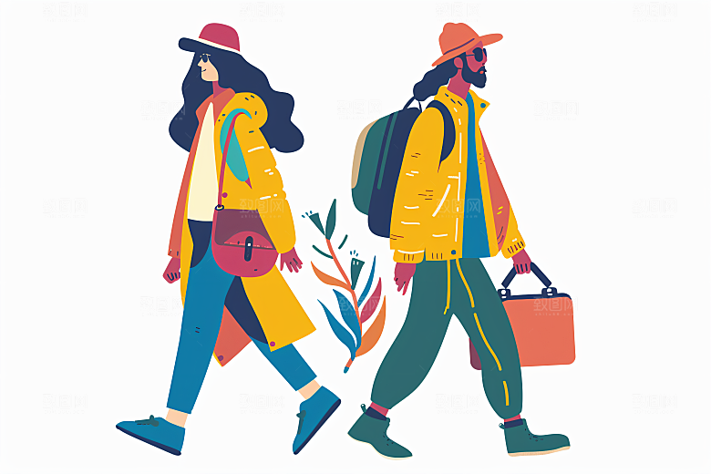 扁平风旅游户外露营插画