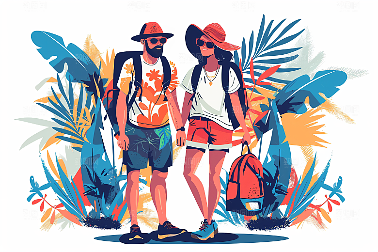 扁平风旅游旅行氛围感插画