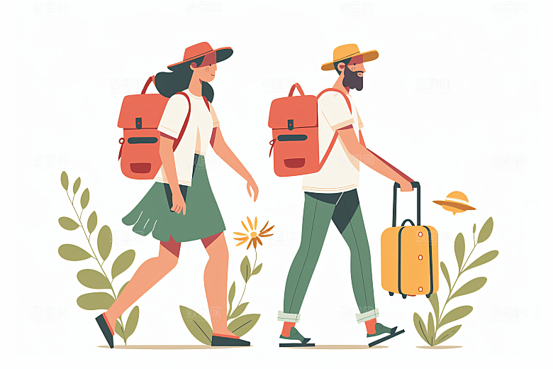 扁平风旅游自由行休闲插画