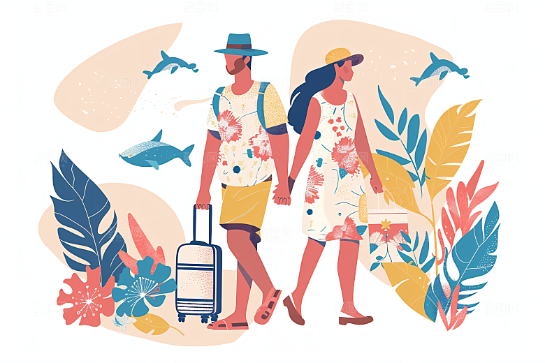 扁平风旅游简约自然插画