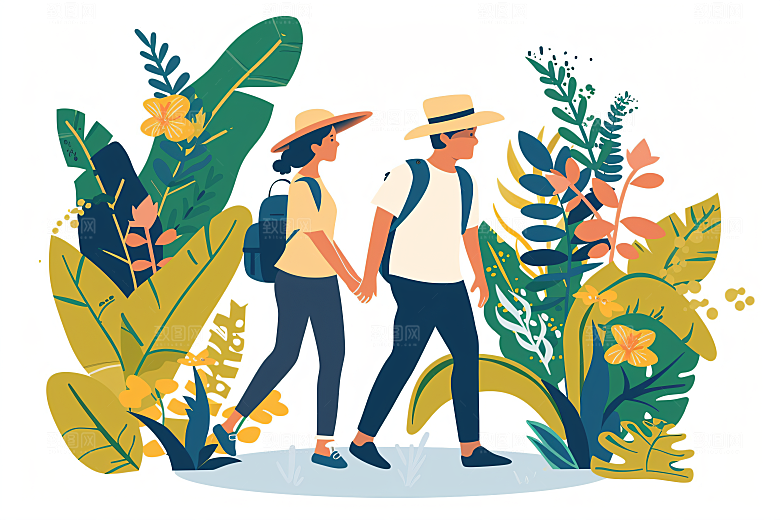 扁平风旅游休闲踏青插画