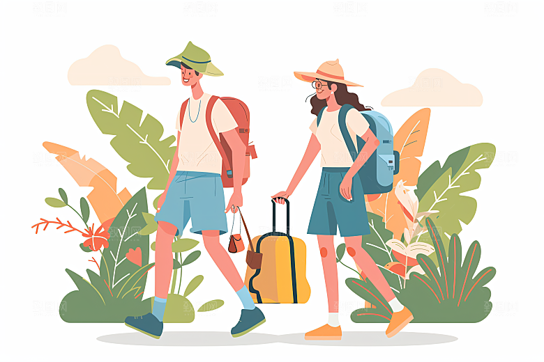 扁平风旅游彩色露营插画