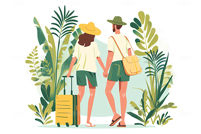 扁平风旅游清新自由行插画