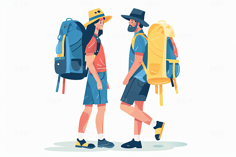 扁平风旅游山野休闲插画