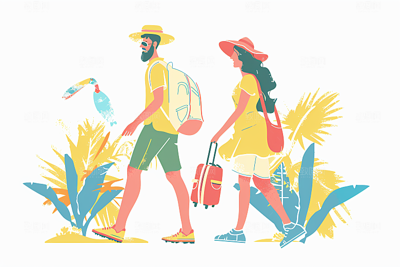 扁平风旅游踏青休闲插画