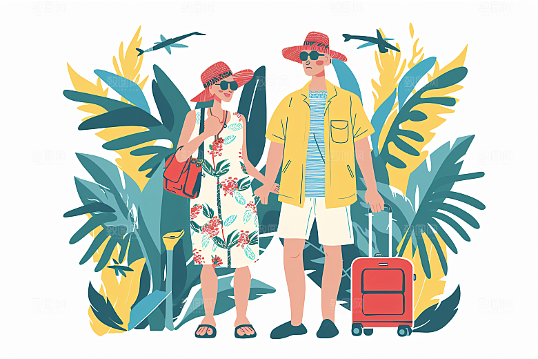 扁平风旅游山野自然插画