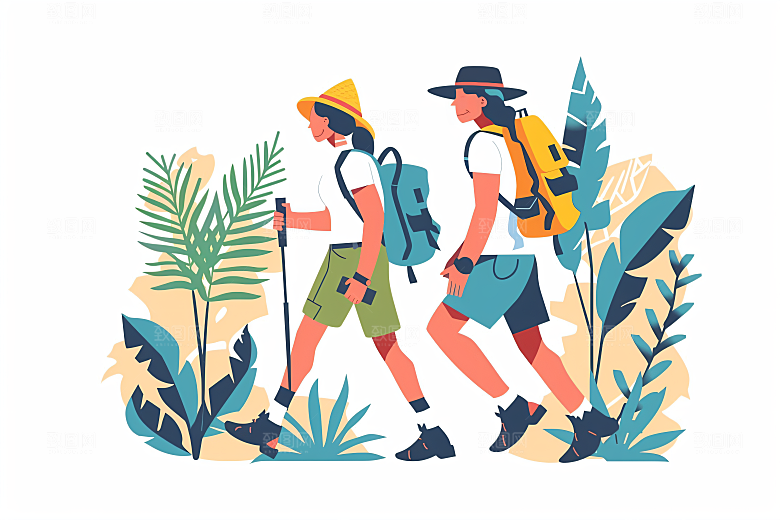 扁平风旅游户外氛围感插画