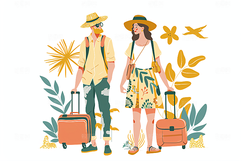 扁平风旅游踏青户外插画