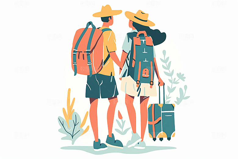 扁平风旅游户外彩色插画