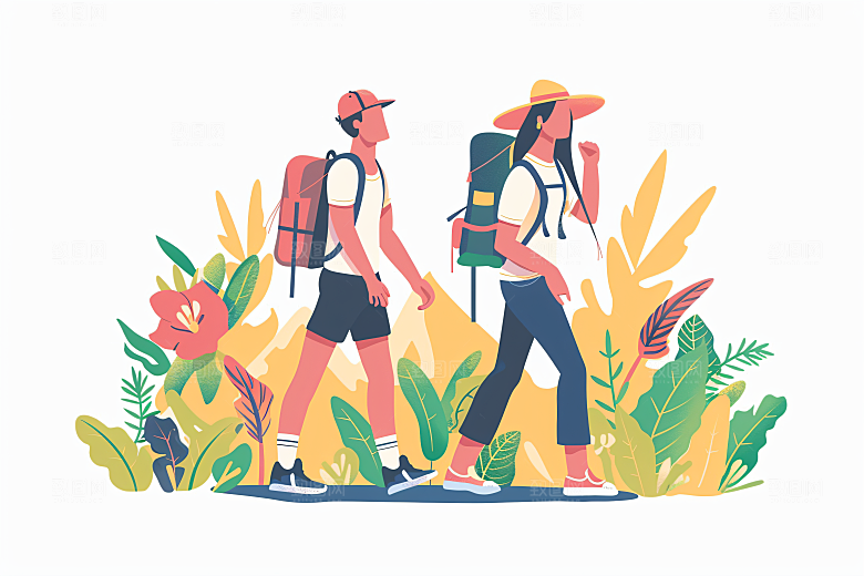 扁平风旅游简约旅行插画