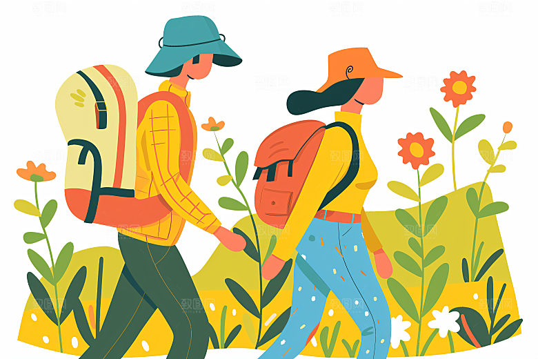 扁平风旅游休闲旅行插画