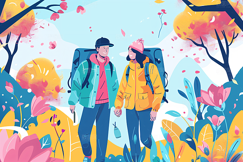 扁平风旅游手绘高清插画