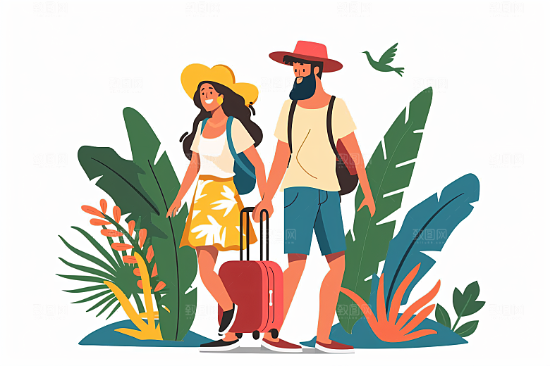 扁平风旅游彩色休闲插画