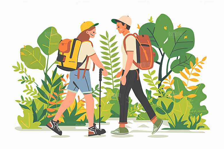 扁平风旅游自由行清新插画