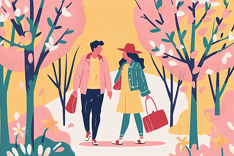 扁平风旅游清新休闲插画