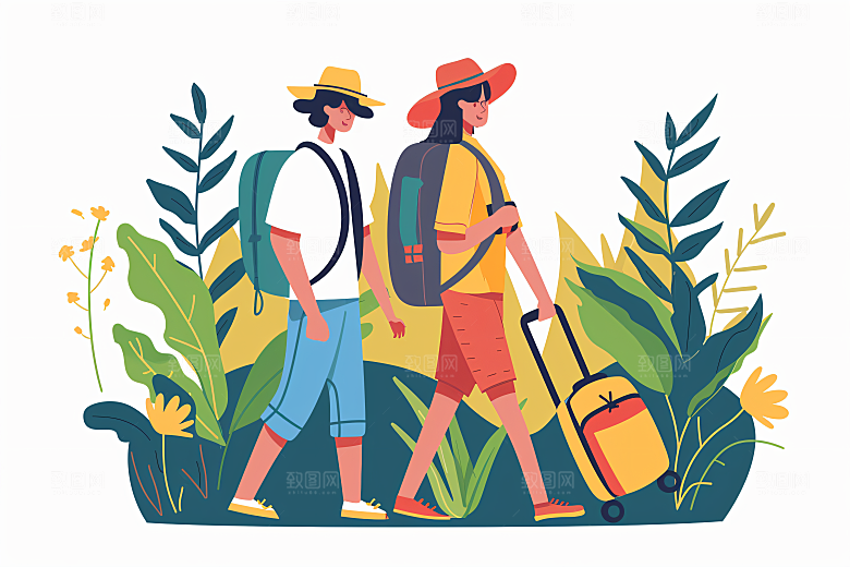 扁平风旅游高清踏青插画