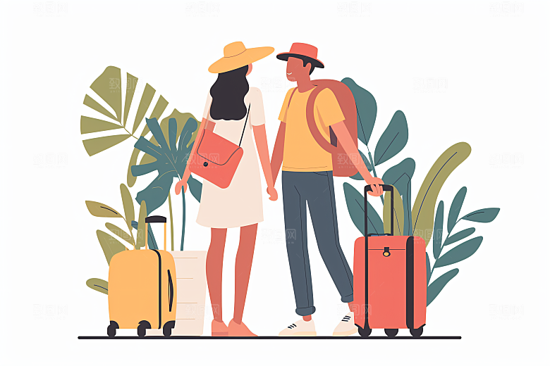 扁平风旅游氛围感清新插画