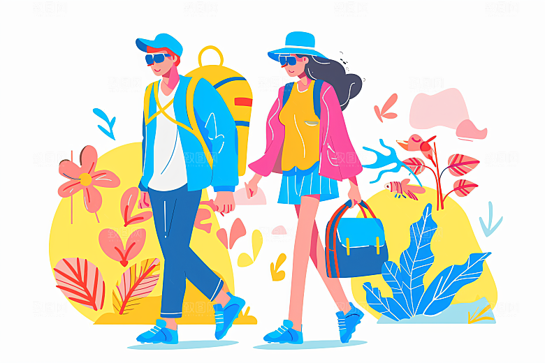 扁平风旅游户外露营插画
