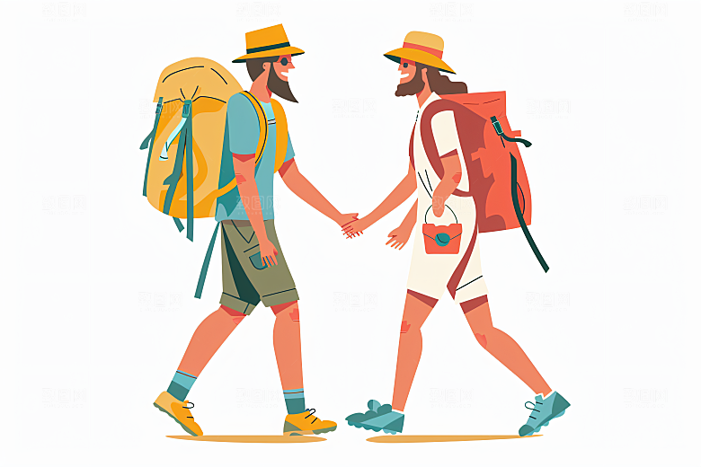 扁平风旅游自然露营插画