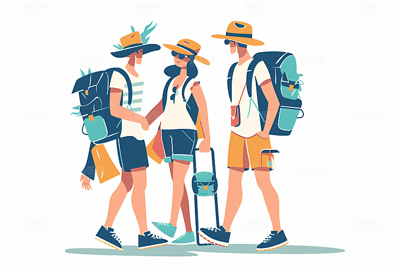扁平风旅游彩色清新插画