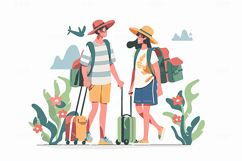扁平风旅游户外自由行插画