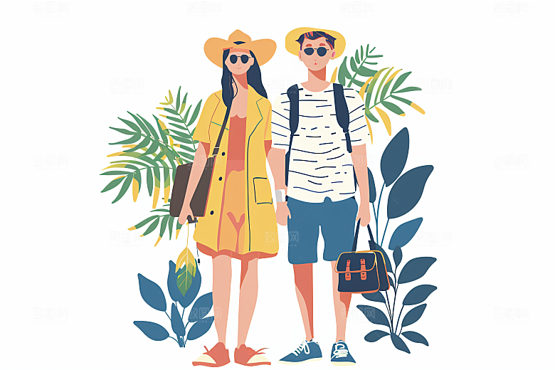 扁平风旅游简约手绘插画