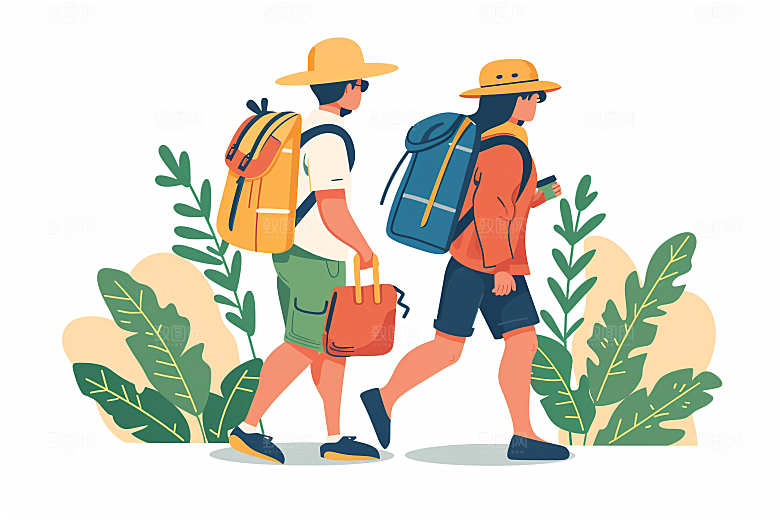 扁平风旅游山野简约插画