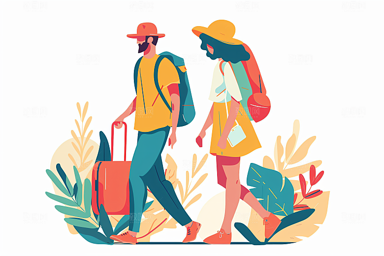 扁平风旅游自然清新插画