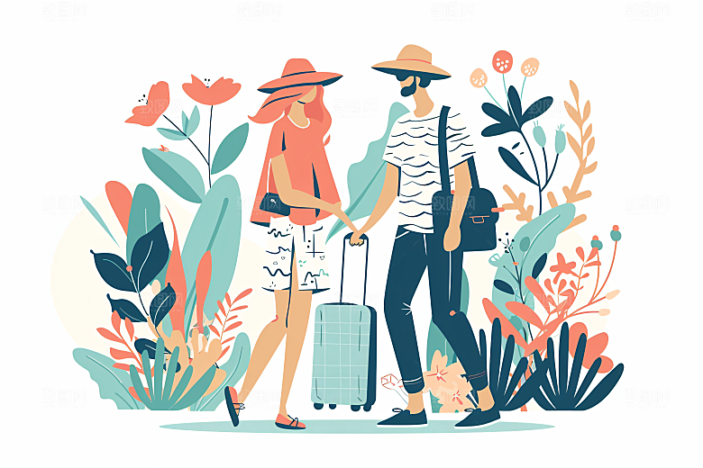 扁平风旅游自然休闲插画