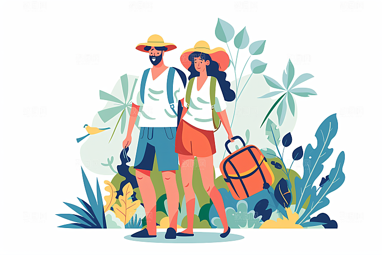 扁平风旅游旅行踏青插画