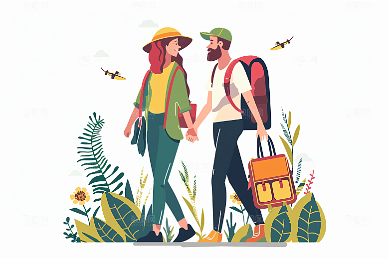 扁平风旅游简约旅行插画