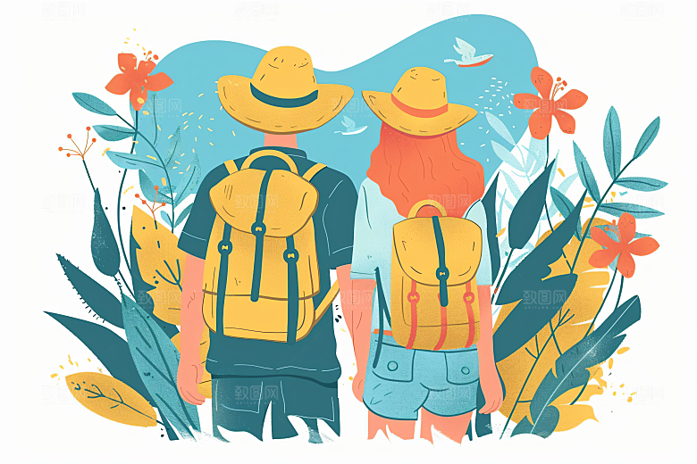 扁平风旅游手绘高清插画
