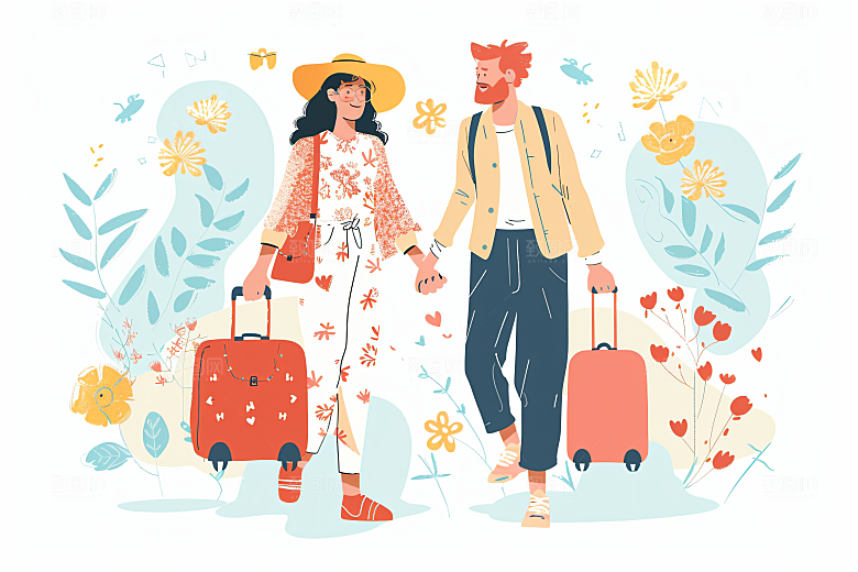 扁平风旅游简约旅行插画