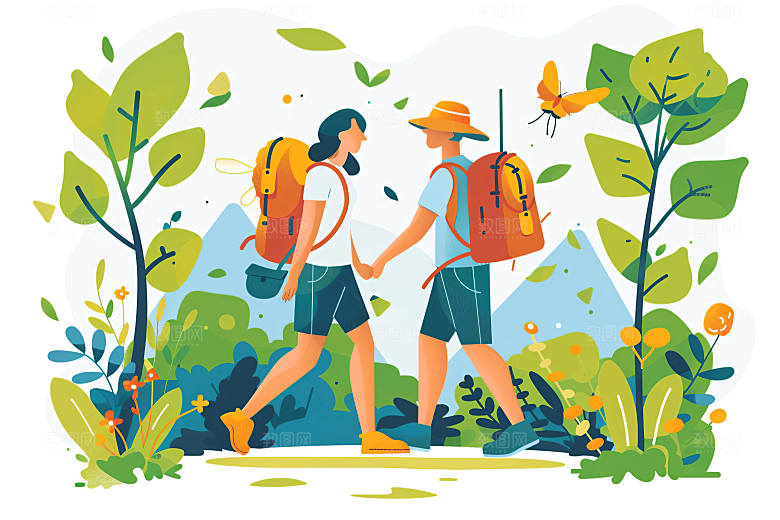 扁平风旅游露营户外插画