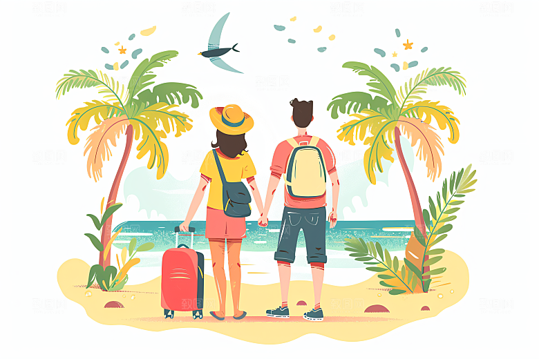 扁平风旅游氛围感踏青插画
