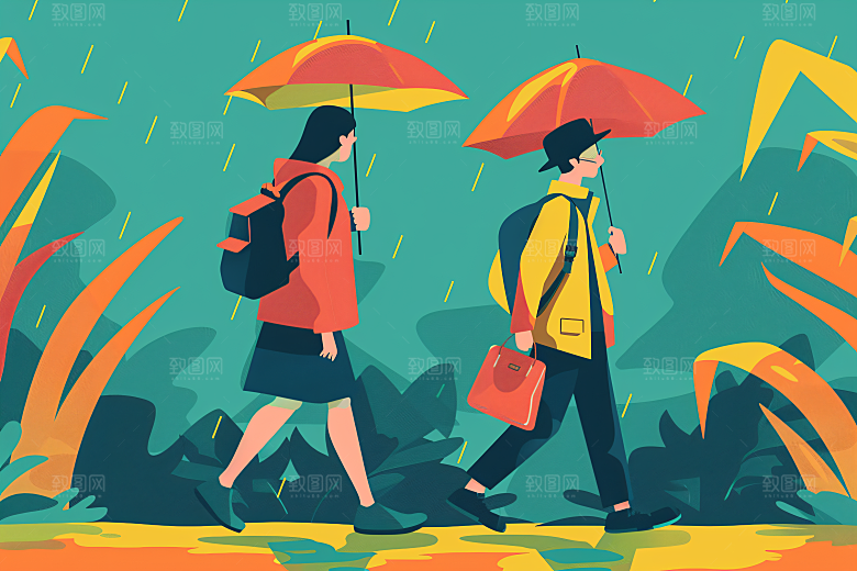 扁平风旅游手绘户外插画