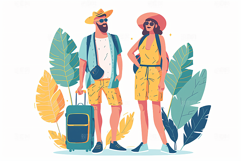 扁平风旅游清新户外插画