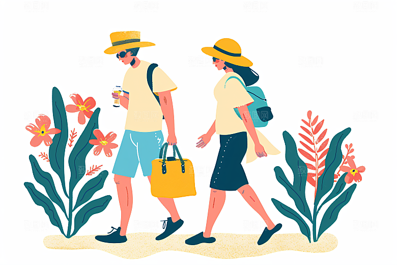 扁平风旅游山野露营插画