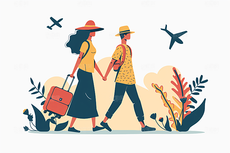 扁平风旅游踏青休闲插画