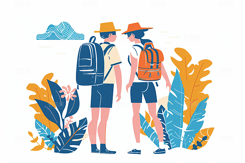 扁平风旅游彩色旅行插画