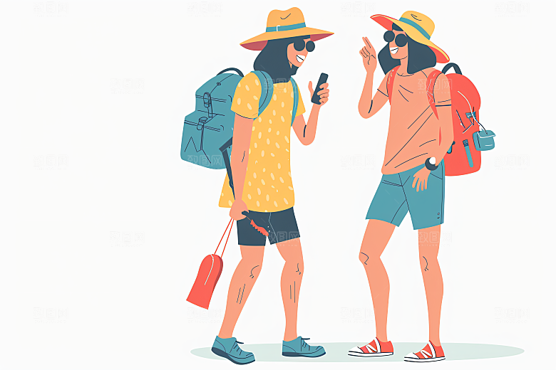 扁平风旅游氛围感简约插画
