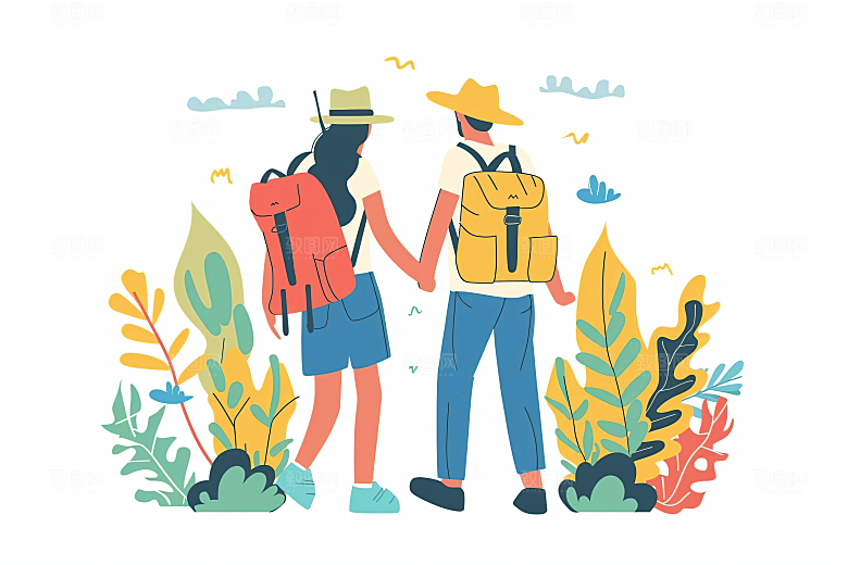扁平风旅游简约手绘插画