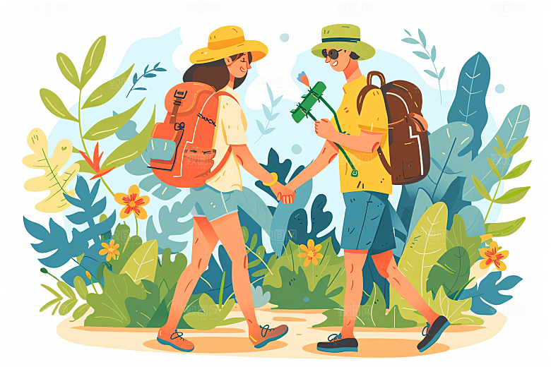 扁平风旅游自然旅行插画