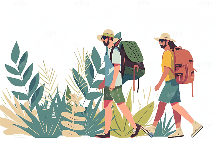 扁平风旅游旅行踏青插画
