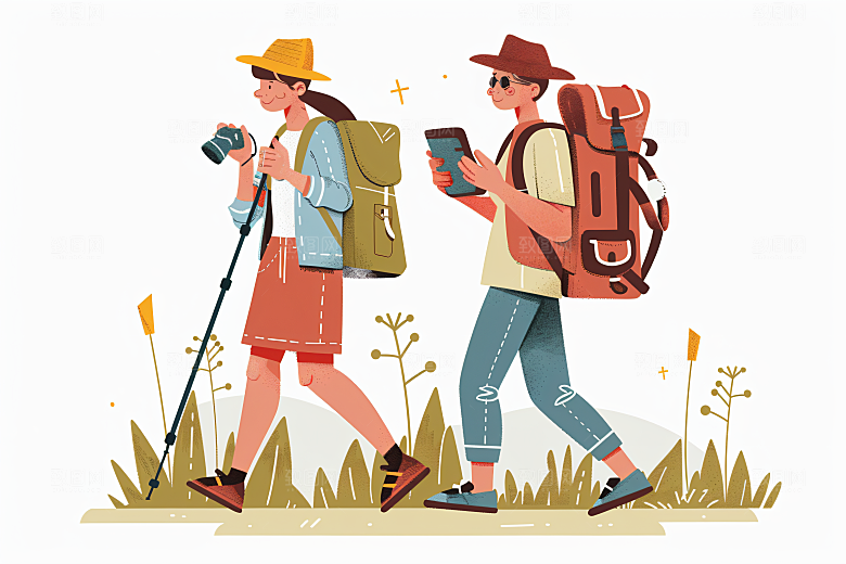 扁平风旅游山野彩色插画