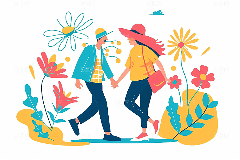 扁平风旅游氛围感户外插画